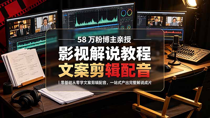 58 万粉博主荧幕春秋亲授影视解说教程｜零基础从零学文案剪辑配音，一站式产出完整解说成片-悟思笔记，一个低调的学习营。