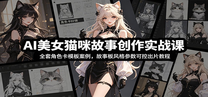 AI美女猫咪故事创作实战课：全套角色卡模板案例，故事板风格参数可控出片教程-悟思笔记，一个低调的学习营。