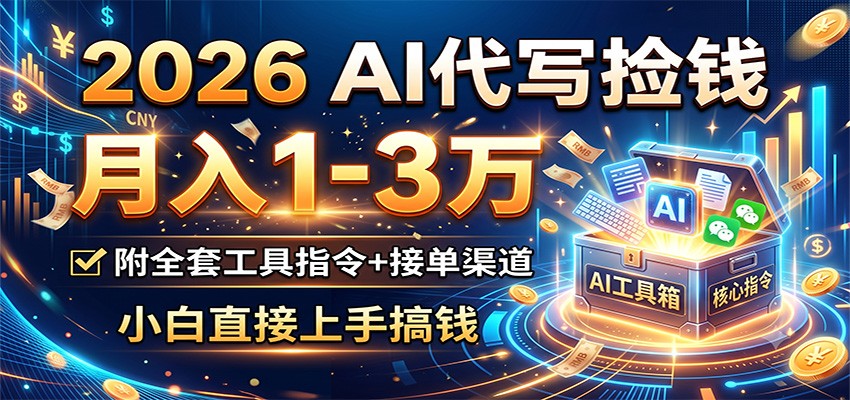 2026 AI代写捡钱，月入1-3万，附全套工具指令+接单渠道，小白直接上手搞钱-悟思笔记，一个低调的学习营。
