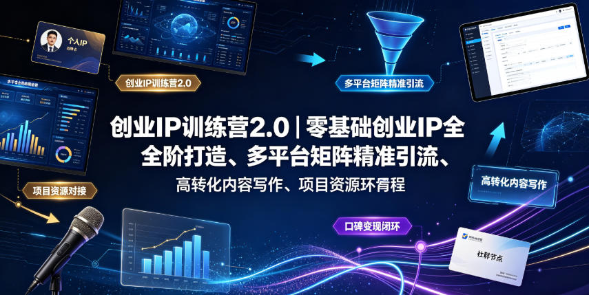 创业IP训练营2.0｜零基础创业IP全阶打造、多平台矩阵精准引流、高转化内容写作、项目资源对接与口碑变现闭环课程-悟思笔记，一个低调的学习营。