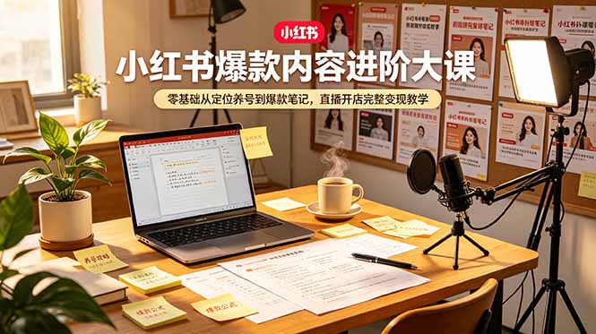 小红书爆款内容进阶大课，零基础从定位养号到爆款笔记，直播开店完整变现教学-悟思笔记，一个低调的学习营。