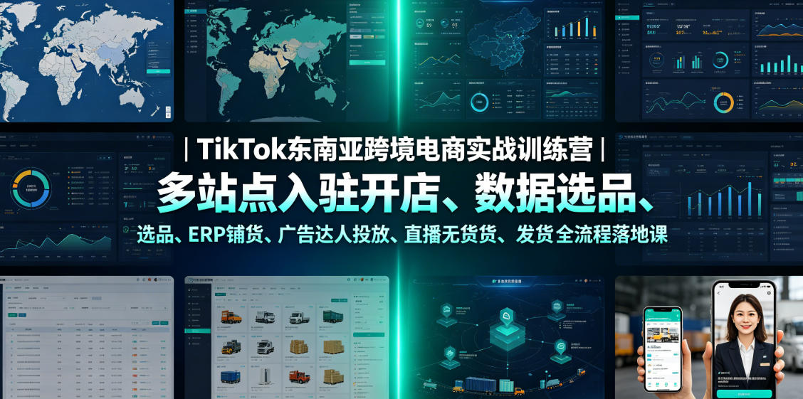 TikTok东南亚跨境电商实战训练营｜多站点入驻开店、数据选品、ERP铺货、广告达人投放、直播无货源发货全流程落地课-悟思笔记，一个低调的学习营。