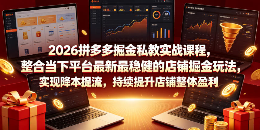 2026拼多多掘金私教实战课程，整合当下平台最新最稳健的店铺掘金玩法，实现降本提流，持续提升店铺整体盈利-悟思笔记，一个低调的学习营。