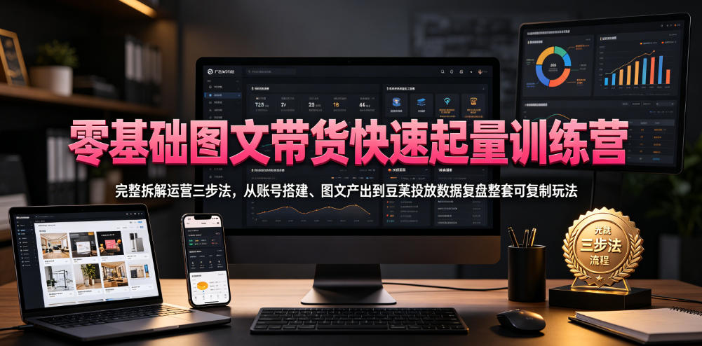 零基础图文带货快速起量训练营，完整拆解运营三步法，从账号搭建、图文产出到豆荚投放数据复盘整套可复制玩法-悟思笔记，一个低调的学习营。