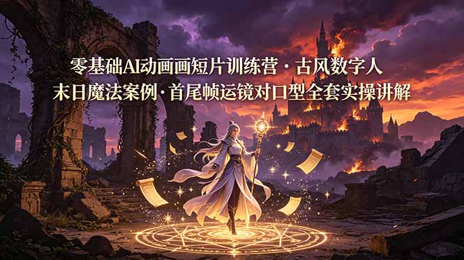 零基础AI动画短片训练营，古风数字人末日魔法案例，首尾帧运镜对口型全套实操讲解-悟思笔记，一个低调的学习营。