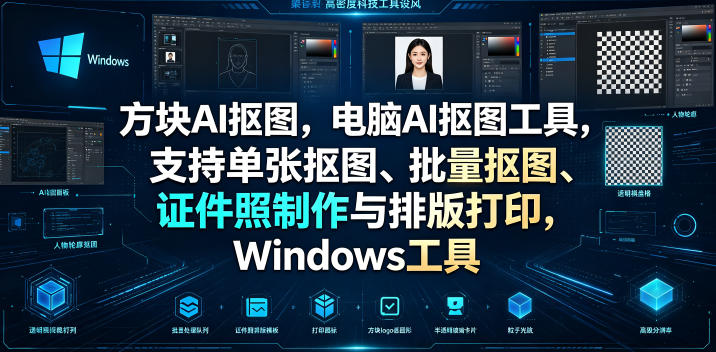 方块AI抠图，电脑AI抠图工具，支持单张抠图、批量抠图、证件照制作与排版打印，Windows工具-悟思笔记，一个低调的学习营。
