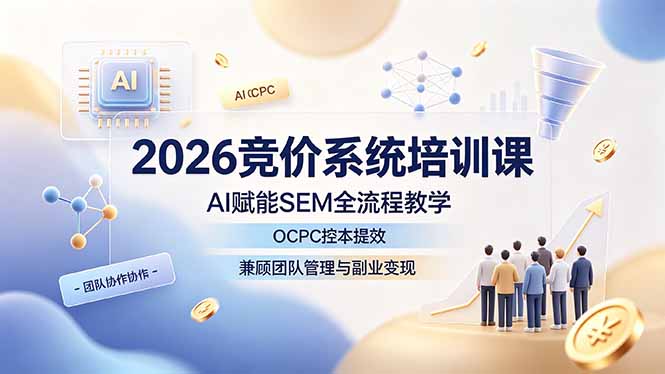 2026竞价系统培训课，AI赋能SEM全流程教学，OCPC控本提效，兼顾团队管理与副业变现-悟思笔记，一个低调的学习营。