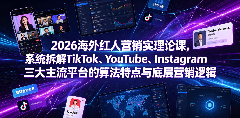 2026海外红人营销实理论课，系统拆解TikTok、YouTube、Instagram三大主流平台的算法特点与底层营销逻辑-悟思笔记，一个低调的学习营。