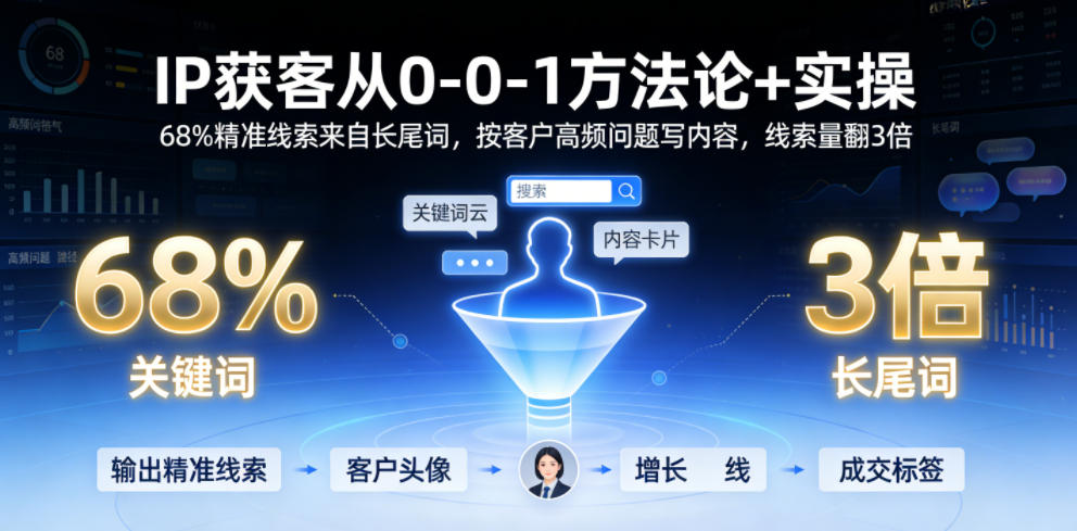 IP获客从0-1方法论+实操，68%精准线索来自长尾词，按客户高频问题写内容，线索量翻3倍-悟思笔记，一个低调的学习营。
