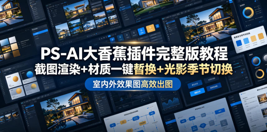 PS-AI大香蕉插件完整版教程，截图渲染+材质一键替换+光影季节切换，室内外效果图高效出图高阶课程-悟思笔记，一个低调的学习营。