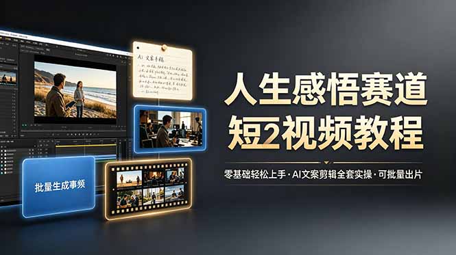 人生感悟赛道短视频教程，零基础轻松上手，AI文案剪辑全套实操可批量出片-悟思笔记，一个低调的学习营。