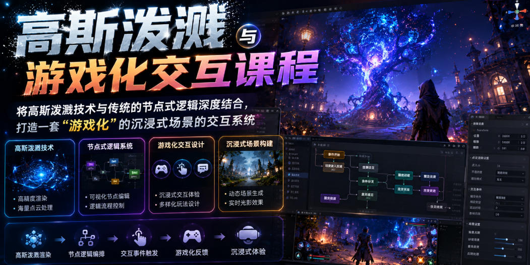 高斯泼溅与游戏化交互课程，将高斯泼溅技术与传统的节点式逻辑深度结合，打造一套“游戏化”的沉浸式场景的交互系统-悟思笔记，一个低调的学习营。