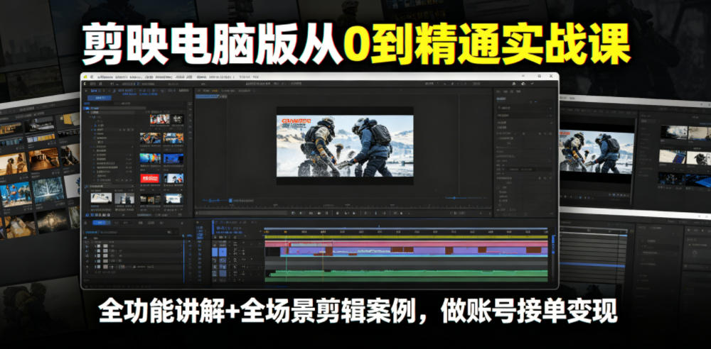 剪映电脑版从0到精通实战课，全功能讲解+全场景剪辑案例，做账号接单变现-悟思笔记，一个低调的学习营。