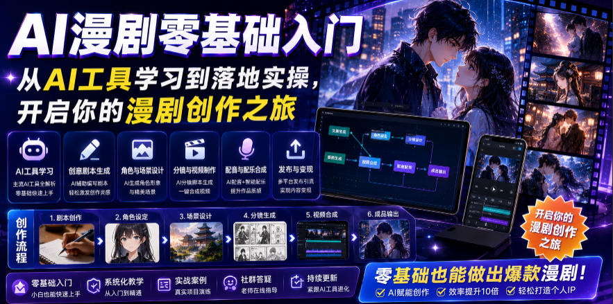 AI漫剧零基础入门，从AI工具学习到落地实操，开启你的漫剧创作之旅-悟思笔记，一个低调的学习营。