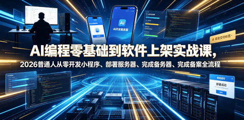 AI编程零基础到软件上架实战课，2026普通人从零开发小程序、部署服务器、完成备案全流程项目落地教程-悟思笔记，一个低调的学习营。