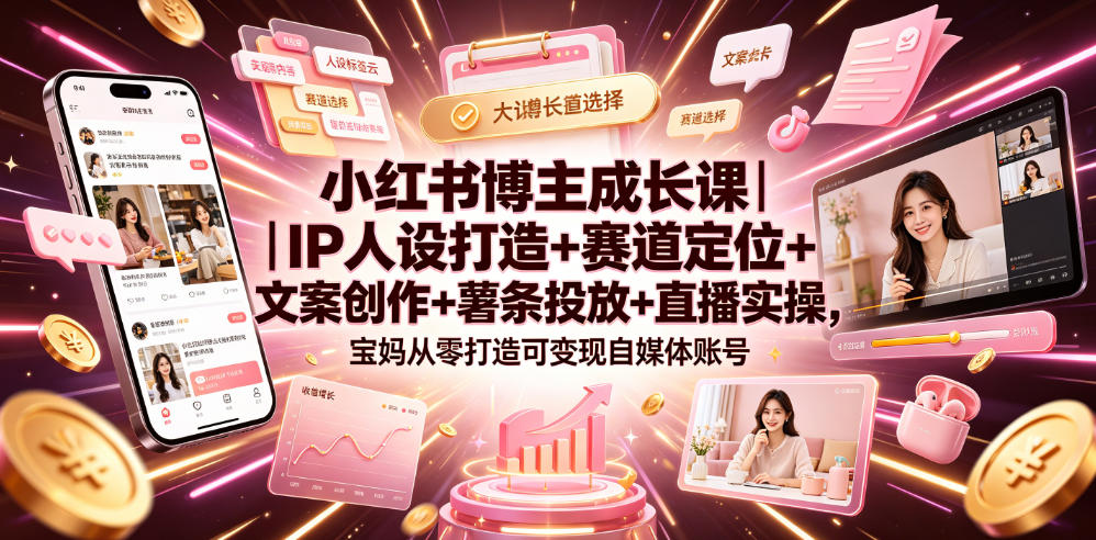 小红书博主成长课｜IP人设打造+赛道定位+文案创作+薯条投放+直播实操，宝妈从零打造可变现自媒体账号-悟思笔记，一个低调的学习营。