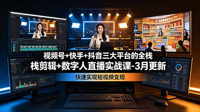 视频号+快手+抖音三大平台的全栈剪辑+数字人直播实战课-3月更新：快速实现短视频变现-悟思笔记，一个低调的学习营。