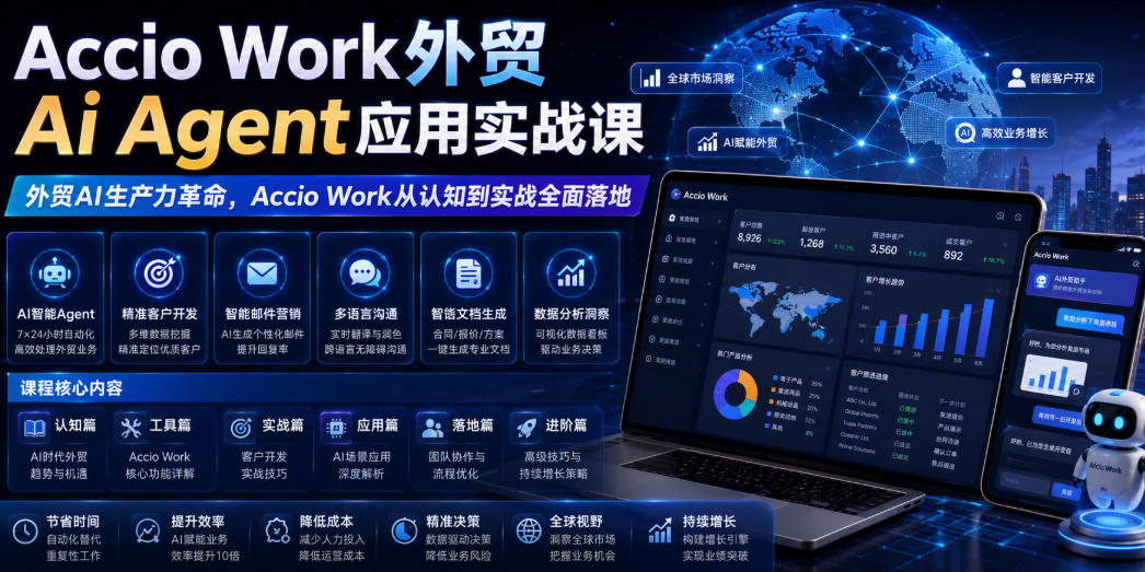 Accio Work外贸Ai Agent应用实战课，外贸AI生产力革命，Accio Work从认知到实战全面落地-悟思笔记，一个低调的学习营。