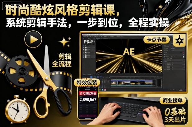 时尚酷炫风格剪辑课，系统剪辑手法，一步到位，全程实操-悟思笔记，一个低调的学习营。