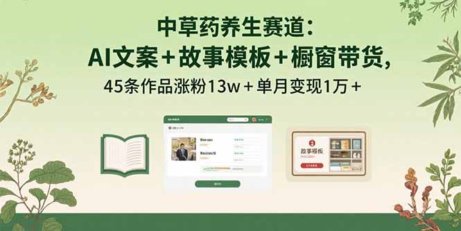 中草药养生赛道：AI文案+故事模板+橱带货，45条作品涨粉13w+单月变现1万+-悟思笔记，一个低调的学习营。