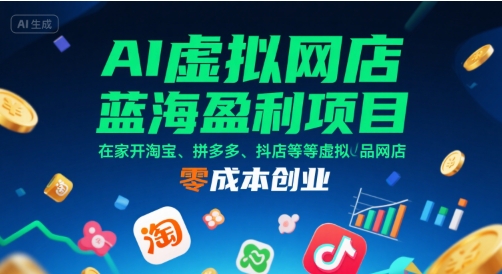 AI虚拟网店蓝海盈利项目，在家开淘宝、拼多多、抖店等虚拟品网店，零成本创业-悟思笔记，一个低调的学习营。