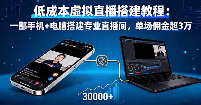 低成本虚拟直播搭建教程：一部手机+电脑搭建专业直播间，单场佣金超3万-悟思笔记，一个低调的学习营。
