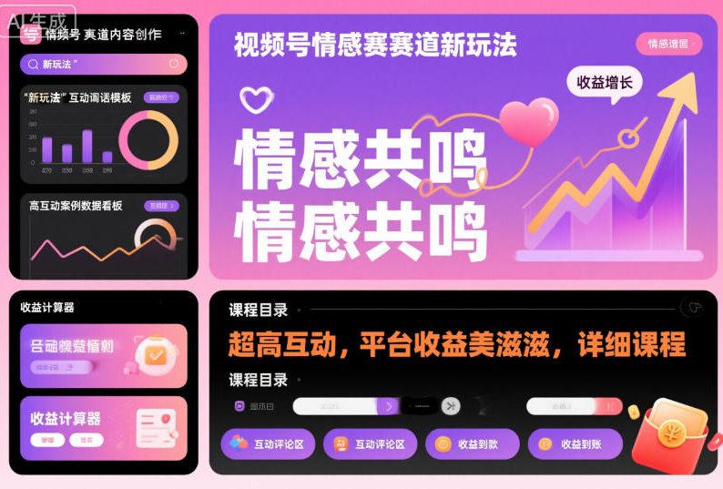 视频号情感赛道新玩法，超高互动，平台收益美滋滋，详细课程-悟思笔记，一个低调的学习营。