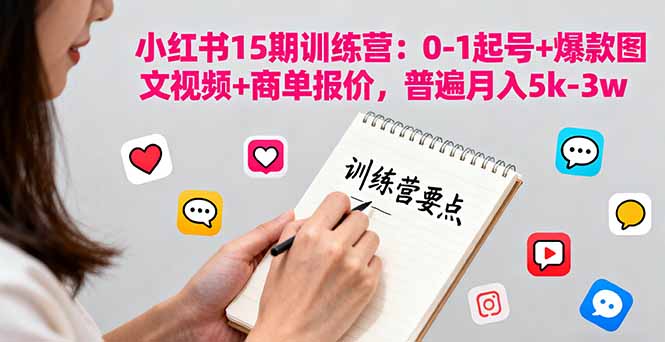 小红书15期训练营：0-1起号+爆款图文视频+商单报价，普遍月入5k-3w-悟思笔记，一个低调的学习营。