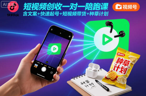 短视频创收一对一陪跑课，含文案+快速起号+短视频带货+种草计划-悟思笔记，一个低调的学习营。