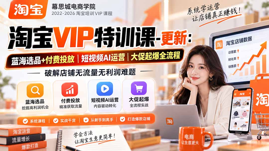 淘宝VIP特训课-更新1031：蓝海选品+付费投放｜短视频AI运营｜大促起爆全流程，破解店铺无流量无利润难题-悟思笔记，一个低调的学习营。