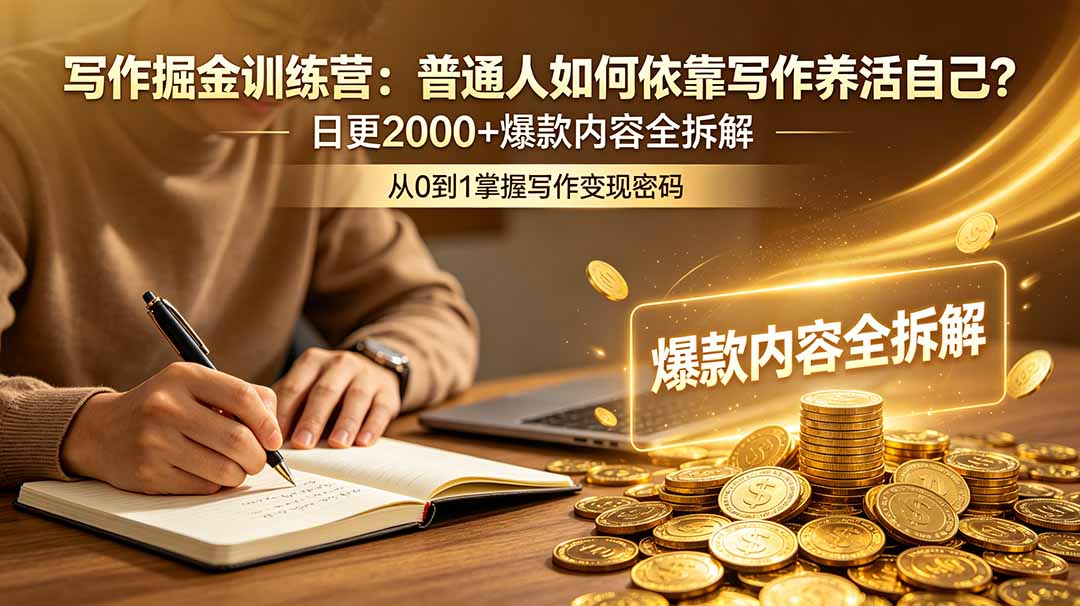 写作掘金训练营：普通人如何依靠写作养活自己？日更2000+爆款内容全拆解-悟思笔记，一个低调的学习营。