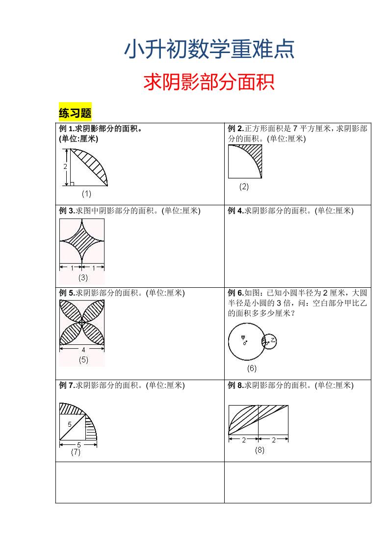 六年级下数学小升初重难点求阴影部分面积-悟思笔记，一个低调的学习营。