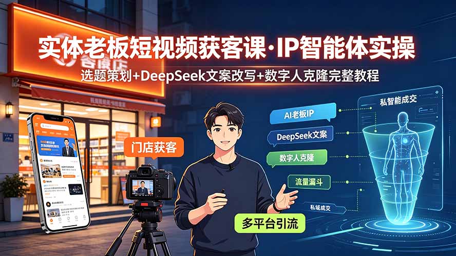 实体老板短视频获客课·IP智能体实操｜选题策划+DeepSeek文案改写+数字人克隆完整教程-悟思笔记，一个低调的学习营。