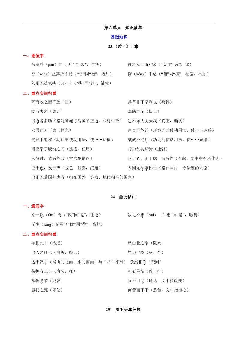 八年级上语文第六单元知识清单-悟思笔记，一个低调的学习营。