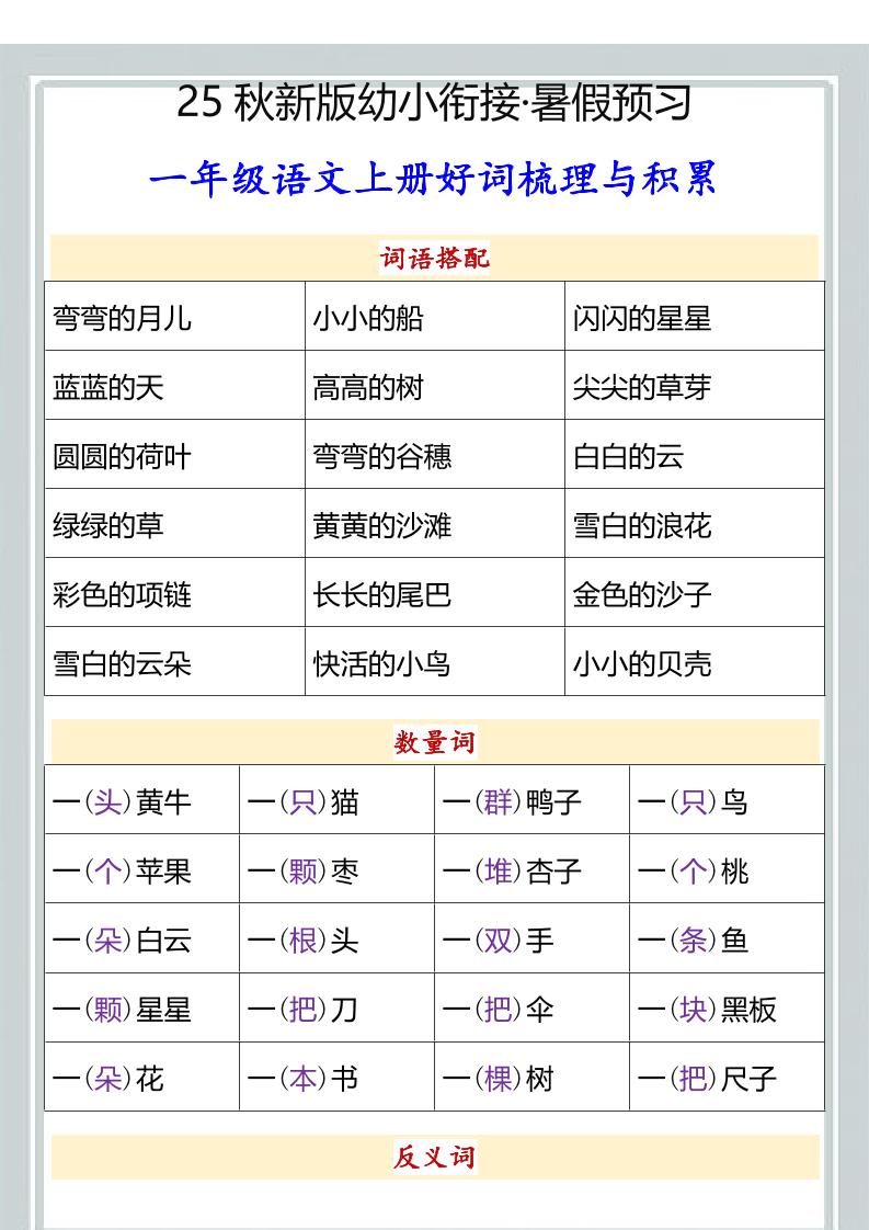 【2025秋新版】幼小衔接一年级语文上册好词梳理与积累-悟思笔记，一个低调的学习营。