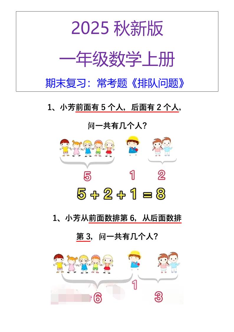 【2025秋新版】一年级数学上册期末复习：常考题《排队问题》-悟思笔记，一个低调的学习营。