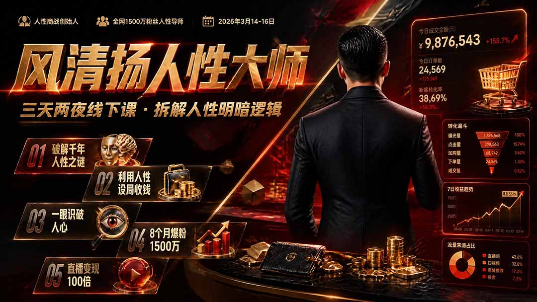 风清扬人性大师-三天两夜3月14-16线下课2026年｜拆解人性明暗逻辑，识人避坑，千万粉涨粉+直播百倍变现实战教学-悟思笔记，一个低调的学习营。