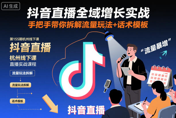 抖音直播全域增长实战第155期杭州线下课，手把手带你拆解流量玩法+话术模板-悟思笔记，一个低调的学习营。