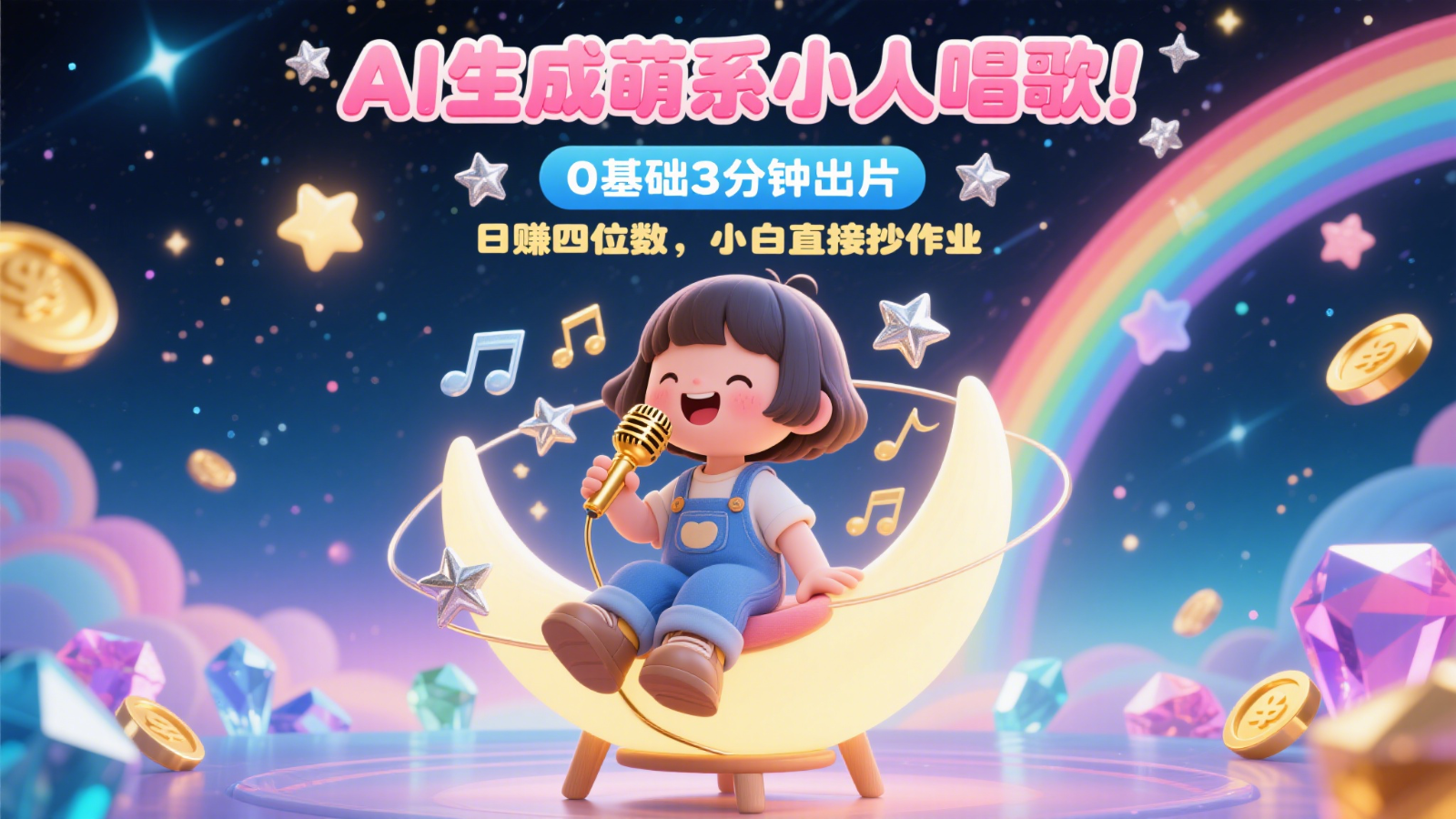 AI生成萌系小人唱歌！0基础3分钟出片，28个作品涨粉9万，日赚四位数，小白直接抄作业-悟思笔记，一个低调的学习营。