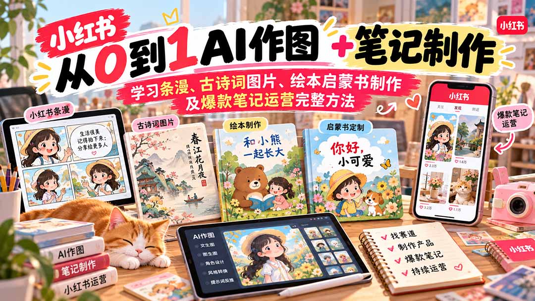 2026小红书AI内容创作从0到1-更新1009：学习条漫、古诗词图片、绘本启蒙书制作及爆款笔记运营完整方法-悟思笔记，一个低调的学习营。