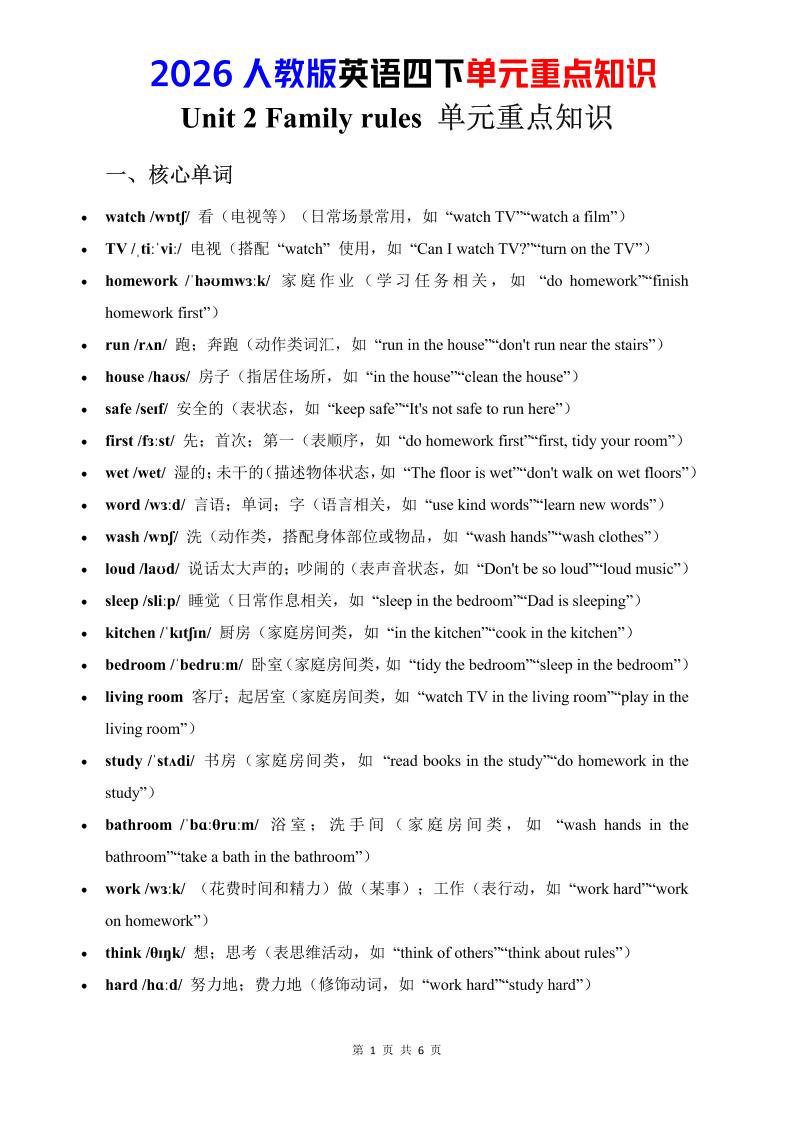 四年级下英语Unit2重点知识汇总《人教版PEP》-悟思笔记，一个低调的学习营。