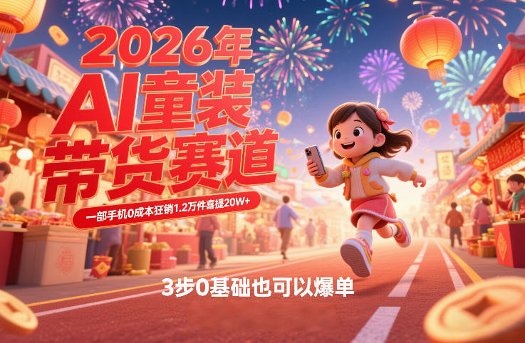 AI童装新春带货赛道，一部手机0成本狂销1.2万件喜提20W+，3步0基础也可以爆单-悟思笔记，一个低调的学习营。