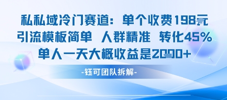 私域冷门赛道单个收费198米引流模板简单人群精准 45%的转化率单人一天大概收益多张-悟思笔记，一个低调的学习营。