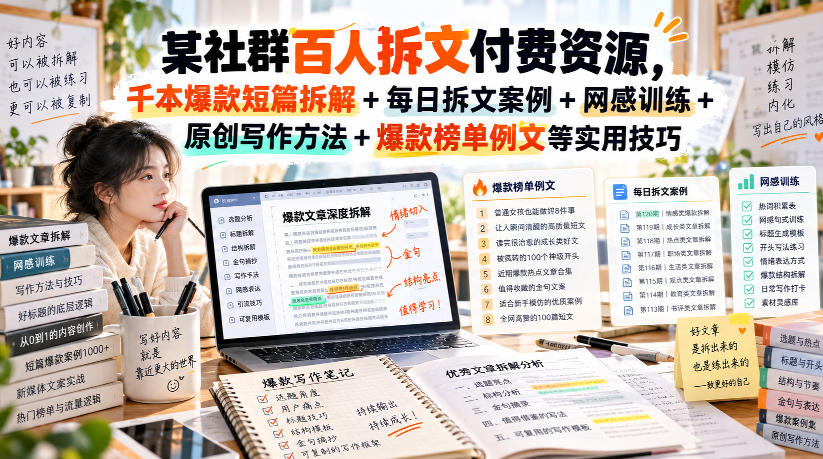 (无水印)某社群百人拆文付费资源，千本爆款短篇拆解+每日拆文案例+网感训练+原创写作方法+爆款榜单例文等实用技巧(更新1009)-悟思笔记，一个低调的学习营。