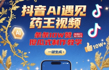 抖音AI遇见药王视频，条条10W赞，快速起千粉万粉号，傻瓜式制作教学-悟思笔记，一个低调的学习营。