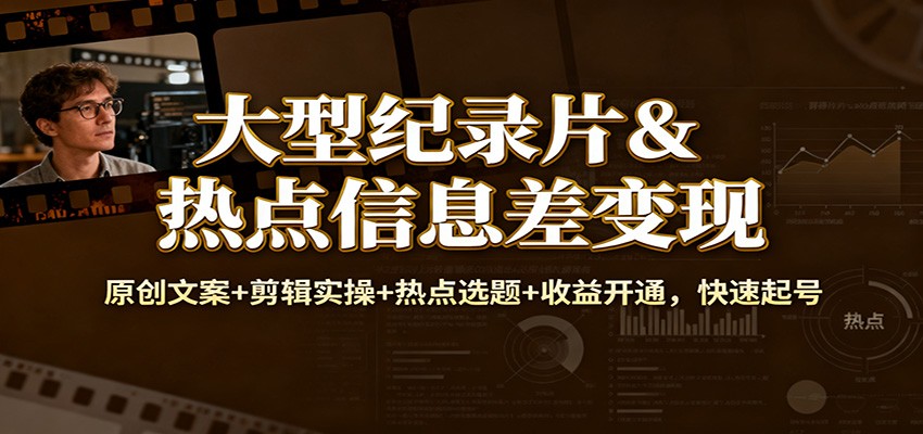 大型纪录片&热点信息差变现：原创文案+剪辑实操+热点选题+收益开通，快速起号-悟思笔记，一个低调的学习营。