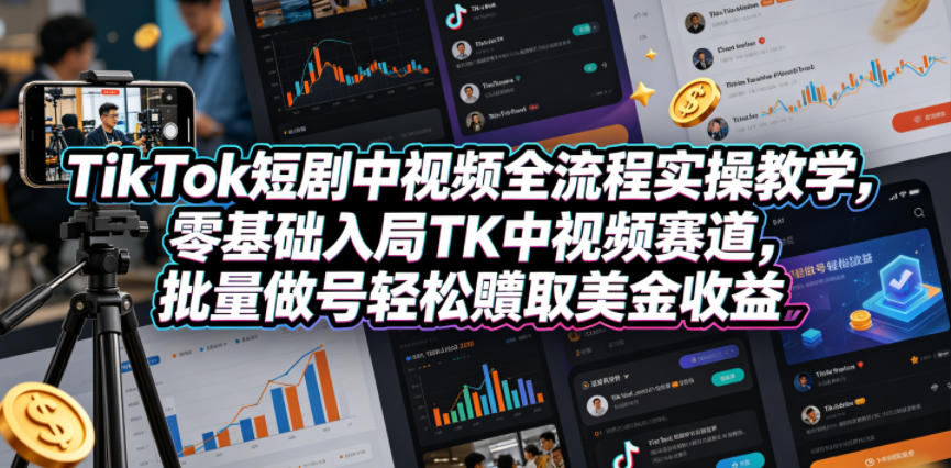 TikTok短剧中视频全流程实操教学，零基础入局TK中视频赛道，批量做号轻松賺取美金收益-悟思笔记，一个低调的学习营。