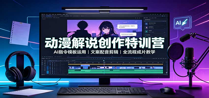动漫解说创作特训营：AI指令模板运用，文案配音剪辑，全流程成片教学-悟思笔记，一个低调的学习营。