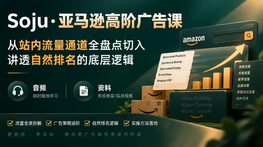 亚马逊高阶广告课，从站内流量通道全盘点切入，讲透自然排名的底层逻辑(直播+音频+资料)-悟思笔记，一个低调的学习营。