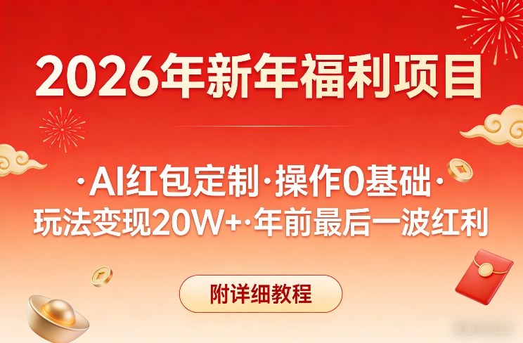 新年福利项目，AI红包定制，操作0基础，玩法变现20W+年前最后一波红利，附详细教程-悟思笔记，一个低调的学习营。